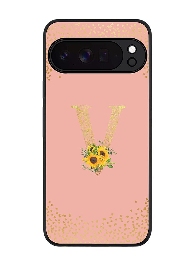 For Google Pixel 10 Pro XL Case,Slim fit Camera Protection, Shockproof Thin Phone cover  - Custom Floral Monogram - V  (Rose Pink )